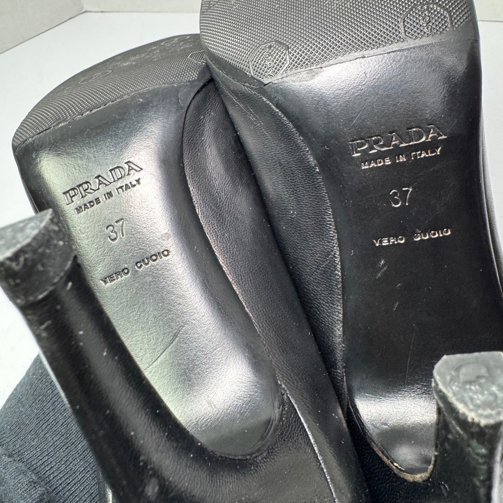 Prada Black Leather Pointed Toe‎ Stiletto High Heel Pumps Made in Italy Women's - Picture 9 of 11